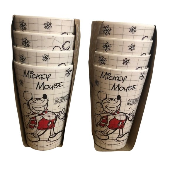 2 Sets of Four Mickey Mouse Christmas Bamboo Cups - Picture 1 of 6